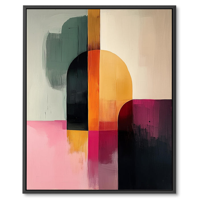 Abstract art print with geometric shapes in various colors