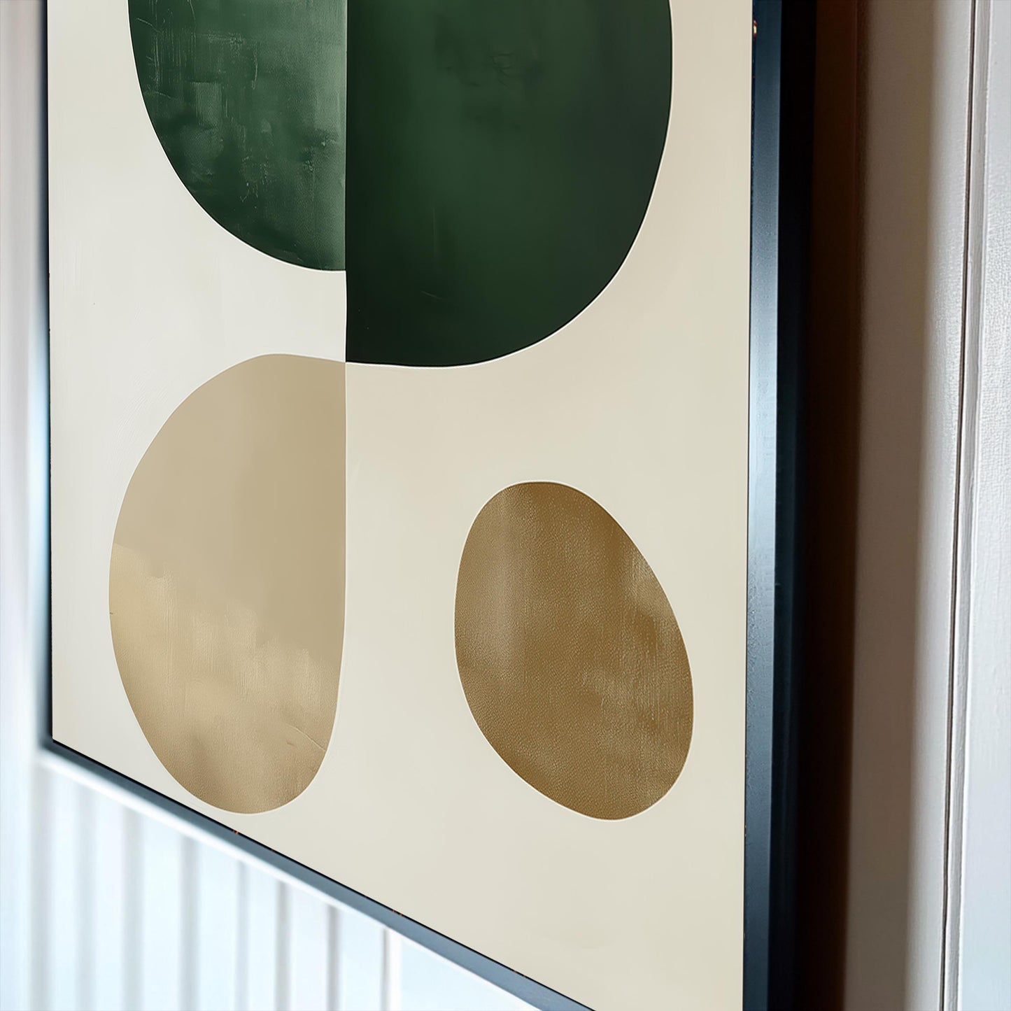 Minimalist Green and Beige Wall Art – Abstract Modern Canvas Print, Neutral Geometric Shapes for Contemporary Home Decor, Framed Artwork