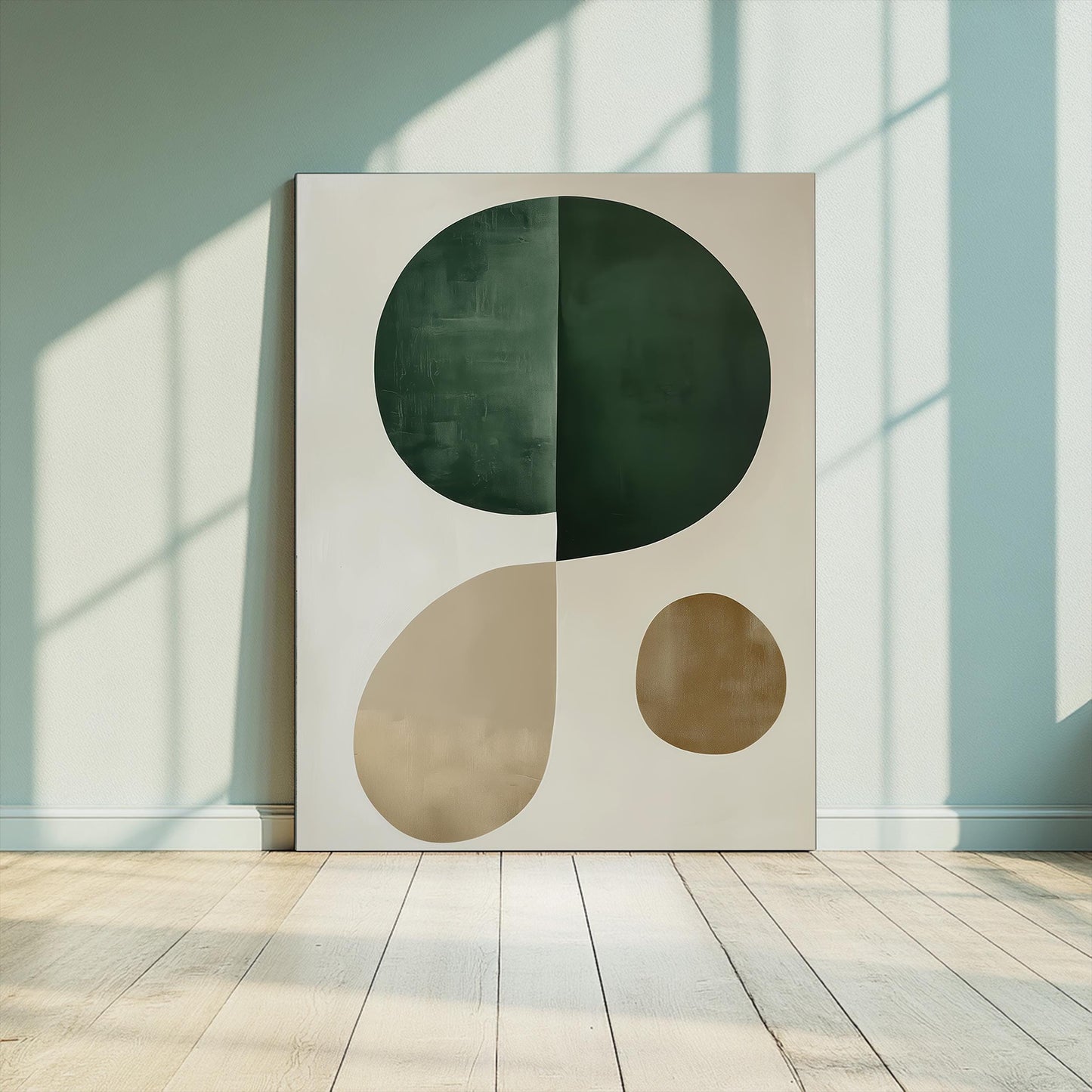 Minimalist Green and Beige Wall Art – Abstract Modern Canvas Print, Neutral Geometric Shapes for Contemporary Home Decor, Framed Artwork