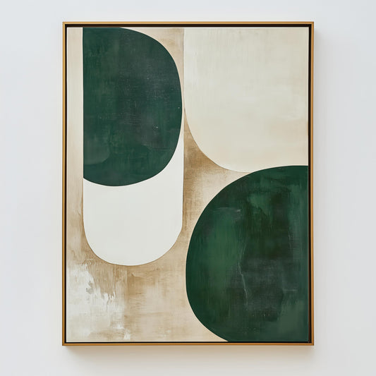 Abstract Minimalist Art – Green and Beige Canvas Print, Geometric Wall Decor for Contemporary Spaces, Framed Artwork, Modern Wall Decor