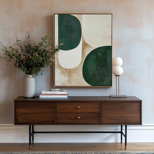 Abstract Minimalist Art – Green and Beige Canvas Print, Geometric Wall Decor for Contemporary Spaces, Framed Artwork, Modern Wall Decor