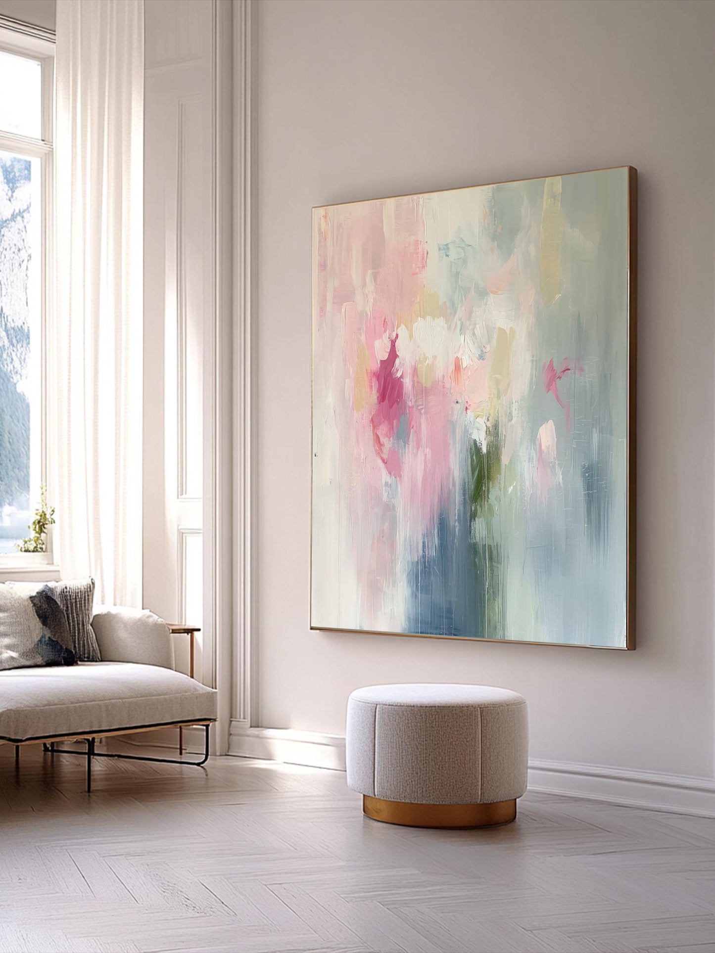 Soft Pastel Abstract Painting Pink & Blue Canvas Art Print, Modern Wall Decor, Large Elegant Minimalist Home Accent Wabi Sabi Wall Art Decor