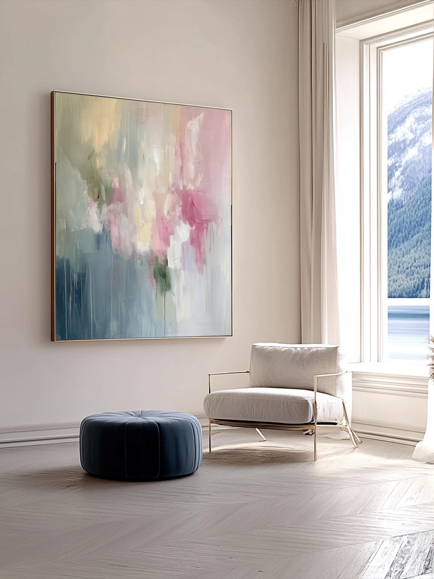 Pink Abstract Art Print on Canvas Wabi Sabi Wall Art Decor Blue Modern Canvas Print Wall Decor Abstract Art in Soft Tones Pastel Painting