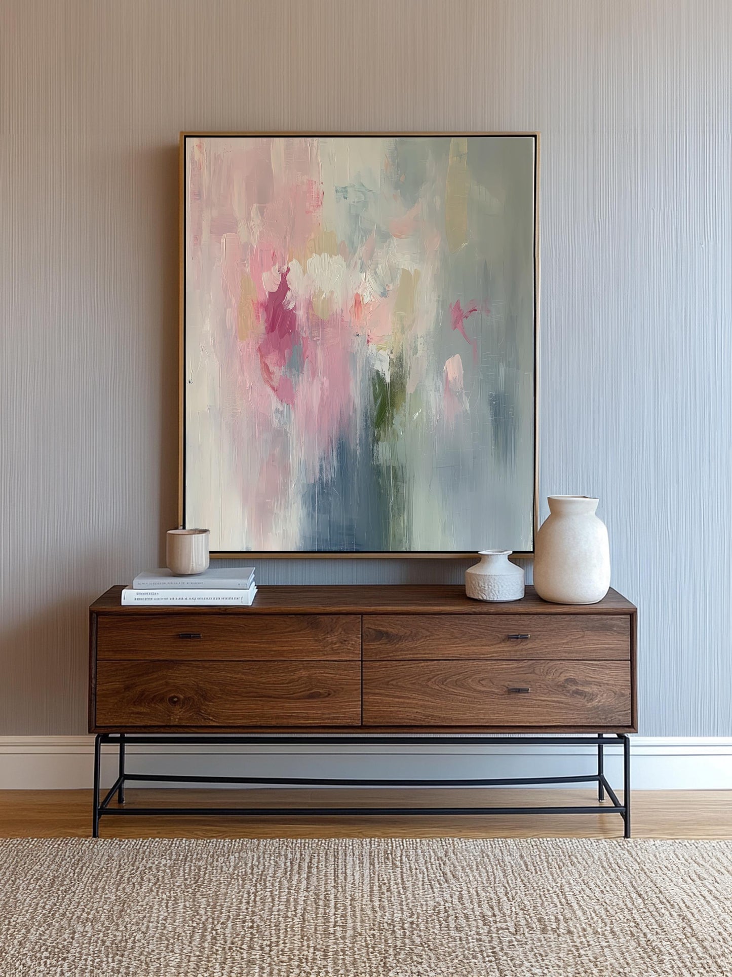 Soft Pastel Abstract Painting Pink & Blue Canvas Art Print, Modern Wall Decor, Large Elegant Minimalist Home Accent Wabi Sabi Wall Art Decor
