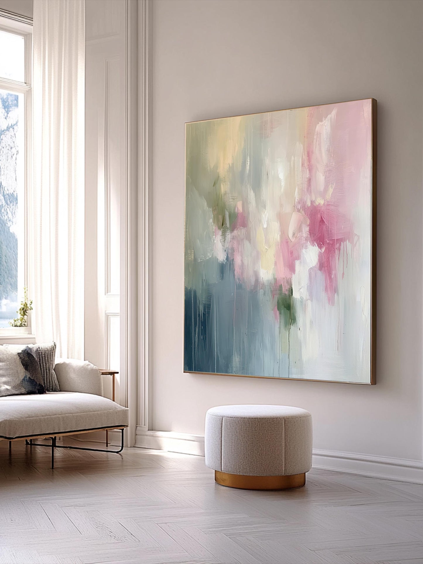 Pink Abstract Art Print on Canvas Wabi Sabi Wall Art Decor Blue Modern Canvas Print Wall Decor Abstract Art in Soft Tones Pastel Painting