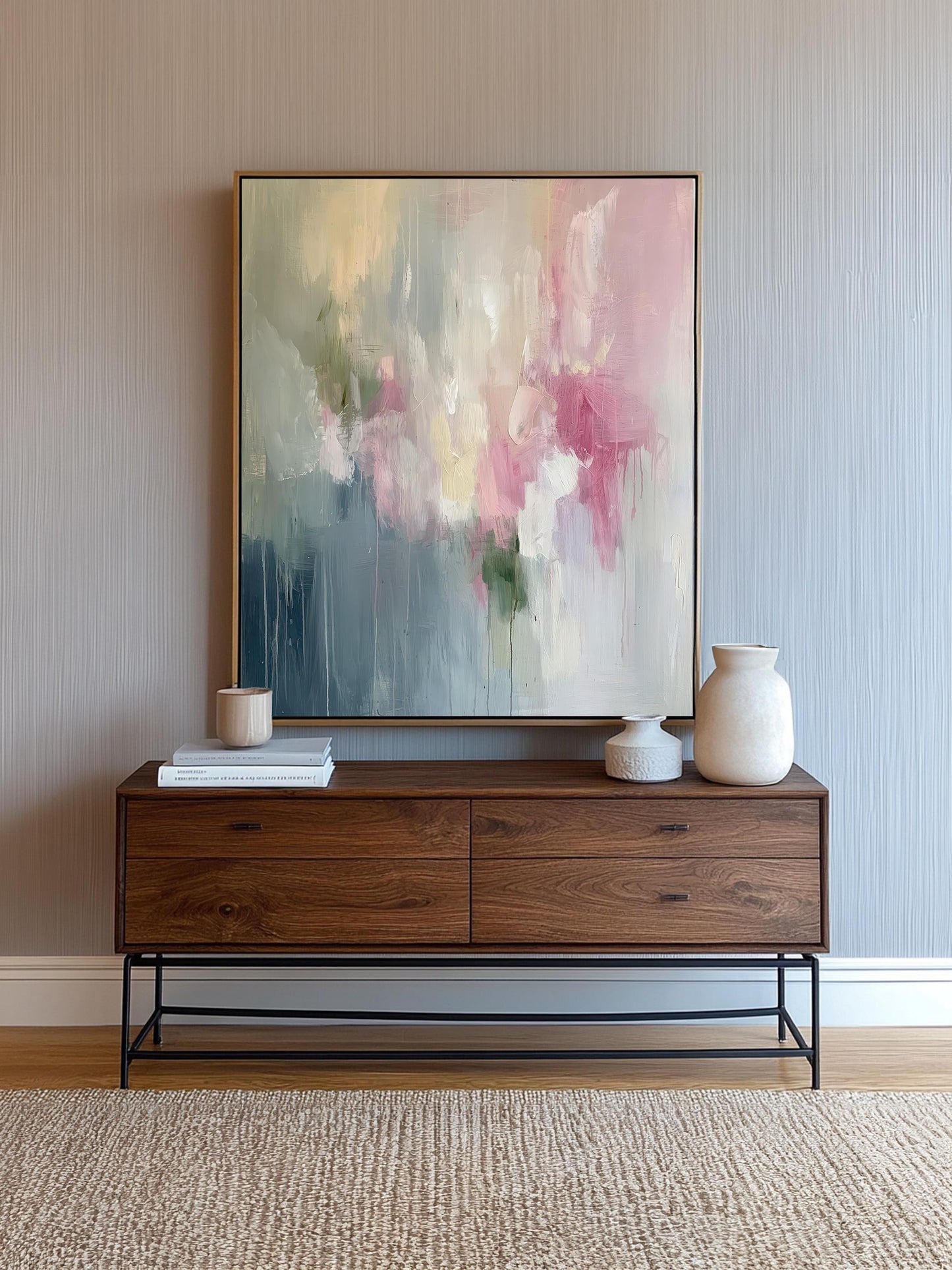 Pink Abstract Art Print on Canvas Wabi Sabi Wall Art Decor Blue Modern Canvas Print Wall Decor Abstract Art in Soft Tones Pastel Painting