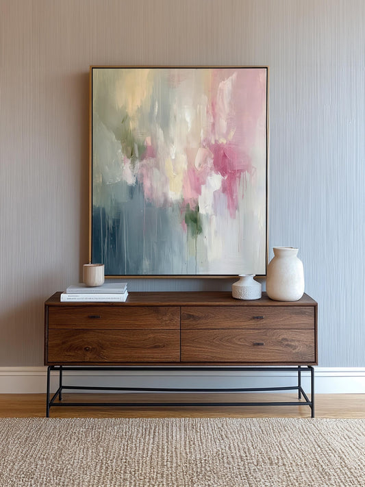 Pink Abstract Art Print on Canvas Wabi Sabi Wall Art Decor Blue Modern Canvas Print Wall Decor Abstract Art in Soft Tones Pastel Painting