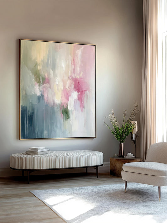 Pink Abstract Art Print on Canvas Wabi Sabi Wall Art Decor Blue Modern Canvas Print Wall Decor Abstract Art in Soft Tones Pastel Painting