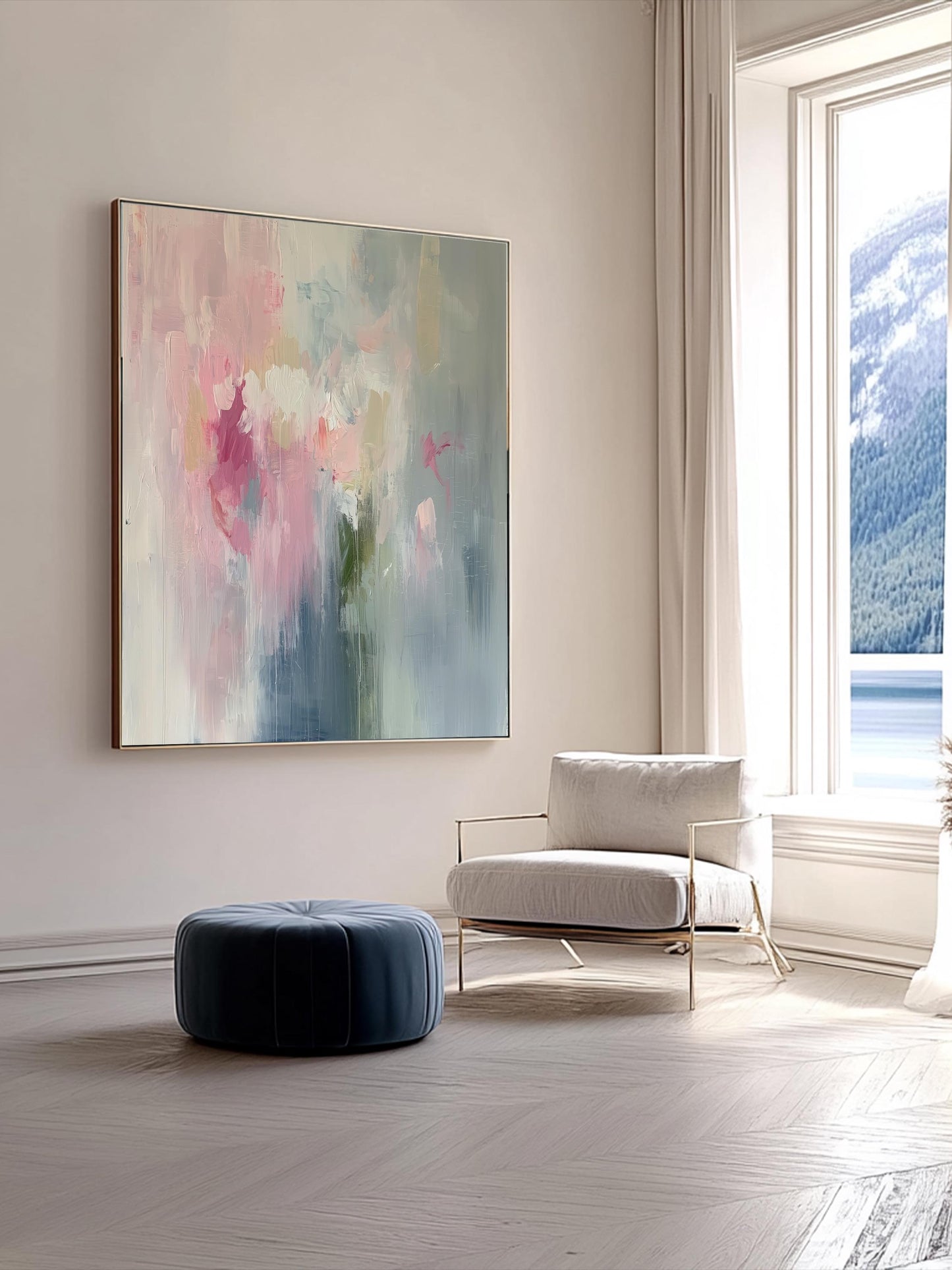 Soft Pastel Abstract Painting Pink & Blue Canvas Art Print, Modern Wall Decor, Large Elegant Minimalist Home Accent Wabi Sabi Wall Art Decor